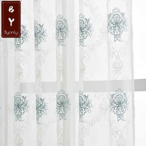 High - End Blue Modern European Curtains for Living Room Bedroom Shading Tulle Curtain Balcony Embroidery Window Screen