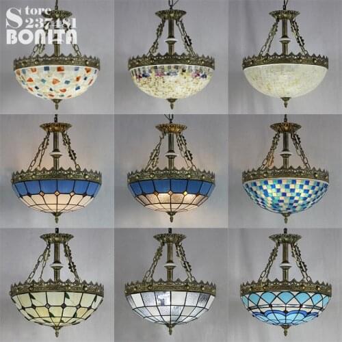 Mediterranean Glass shell Mosaic pendant lamp ceiling retro hanging lights bedroom Bohemia pendant lights for restaurants