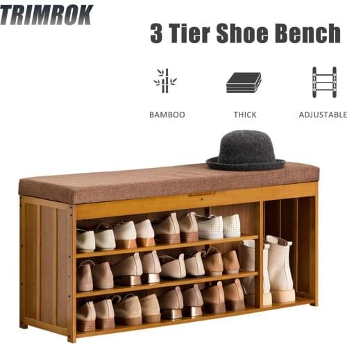 3 Tiers Shoerack Shoe Cabinets Bamboo Shoe Rack Shoe Organizer Storage Shelf Bench with Folding Padded Seat Furniture For Home