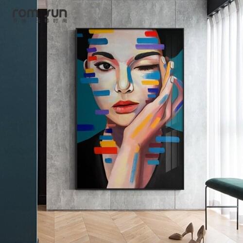 Romantic Girls Painting and Poster Creative Oil Painting with Beautiful Color Spots Wall Pictures for Living Room Dining Room HD