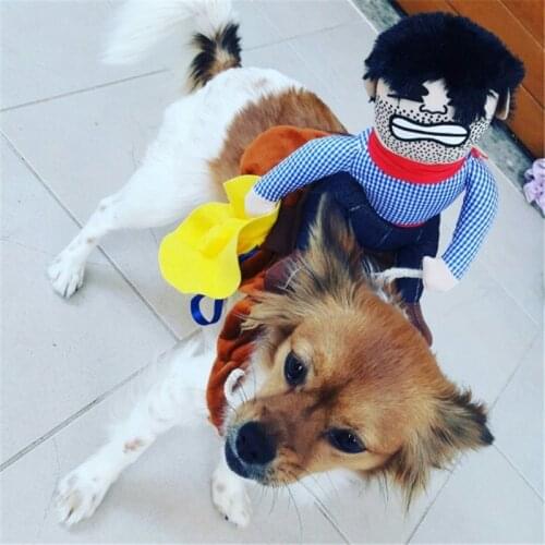 Funny Large Dog Costume Big Pet Cat Coat Riding Horse Cowboy Hat Clothes Festival Party Jacket Clothing For Small Dogs Yorkshire