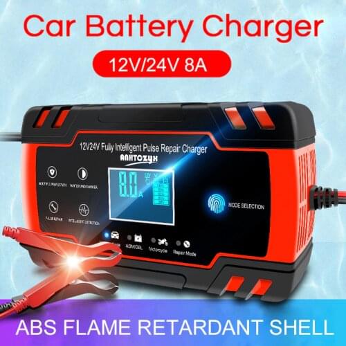 12 24V 8A Car Battery Charger LCD Touch Screen For Car Motorcycle Agm Gel Wetlay Lead Acid Battery Pulse Repair Charger