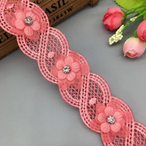 1 yd Watermelon Red Centipedes Diamond Lace Trim Ribbon Fabric Embroidered Applique Patchwork Handmade DIY Wedding Sewing Craft
