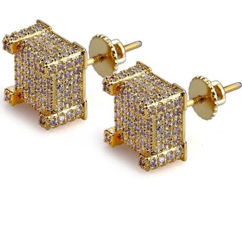 1 Pair Hip Hop Jewelry Zirconia Micro Inlay Square Thread Stud Earrings