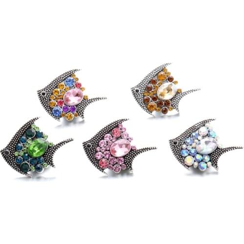 10pcs/lot New Snap Button Jewelry Colorful Rhinestone Fish Snap Jewelry Fit 18mm Snap Necklace Bracelets Women Men Jewelry