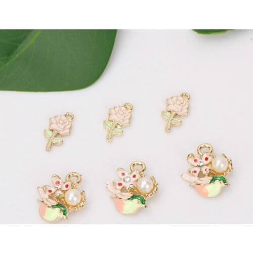 10pcs Flower Plants Metal Charms Craft Oil Drop Pendant for Earring DIY Bracelet Jewelry Making