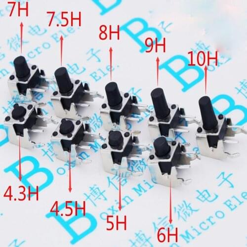 1000PCS/Lot Push Button Switch 6*6MM 6*6 Side-Press Light touch With Bracket Vertical H= 4.3/4.5/5/6/7/7.5/8/9/10mm