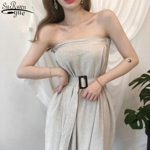 2021 Summer Dress for Women Casual Elegant Simple Female Party Dress Rompers Cotton Solid Slash Neck Dresses Chic Vestido 14226