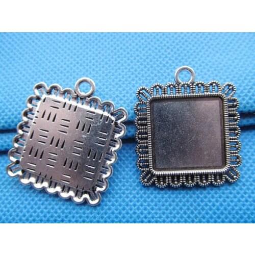 50pcs Antique Silver tone/Antique Bronze Lace Border Base Setting Tray Bezel Pendant Charm,fit 20mm Square Cabochon/Cameo