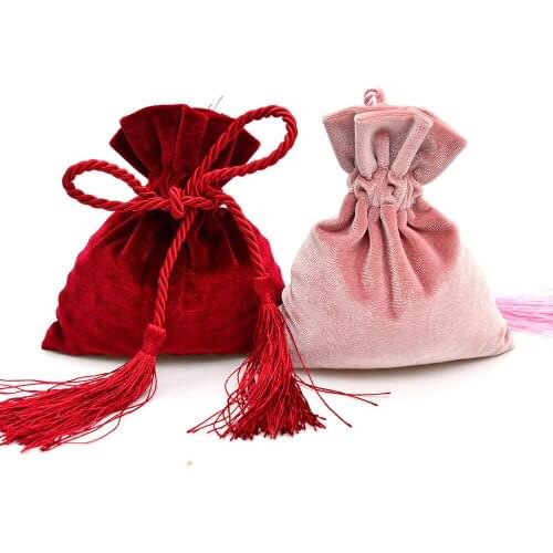 50pcs High-grade Tassel Velvet Drawstring Bags 12x14cm Packaging Gift Bag for Perfume Oil Candy Jewelry Bags Christmas Supplies