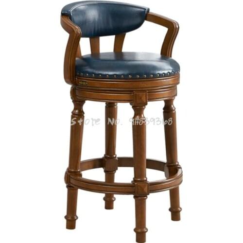 American solid wood bar chair swivel back bar chair light luxury high chair leather bar stool home