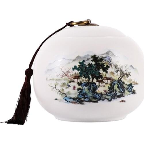 Tea jar ceramic medium moisture proof tea jar copper buckle tassel storage jar sealed jar storage jar household