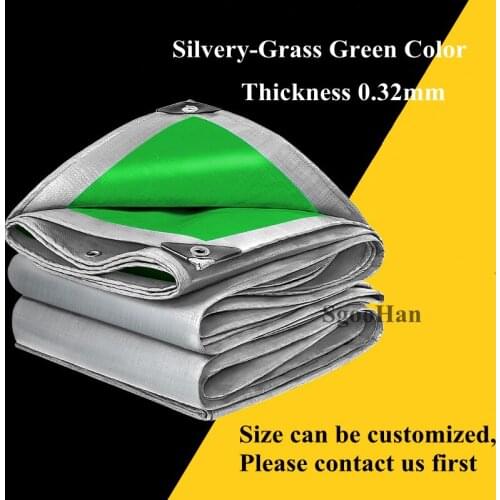 Silver-Green 0.32mm PE Tarpaulin Rainproof Cloth Sun Shade Sail Boat Car Truck Canopy Tarp Ground Sheet Camping Waterproof Cloth