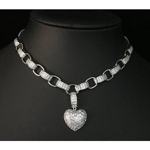 Luxury Full Cubic Zirconia Heart shape Pendant Necklace for women White Gold Color High Quality Chain Necklace sparking Fine Jew