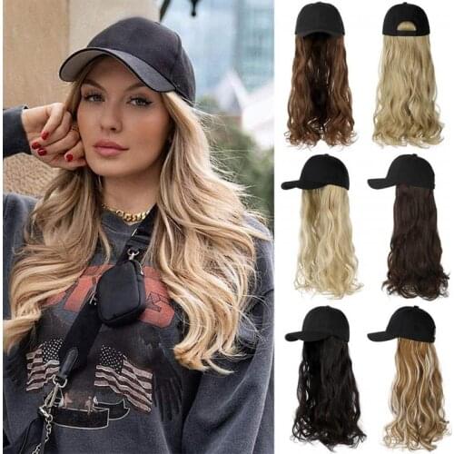 Long Wavy Synthetic Baseball Cap Hair Wig Natural Black Wigs Naturally Connect Synthetic Hat Wig Adjustable For Girl
