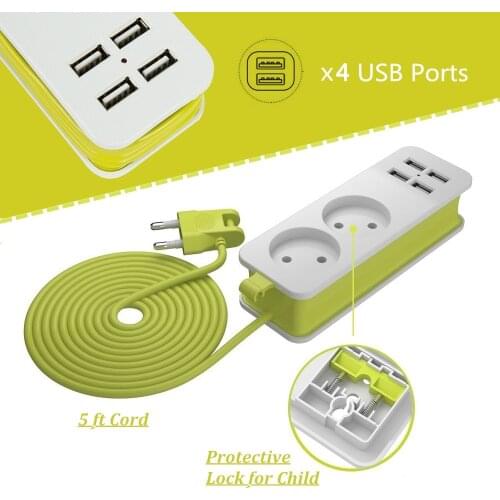 EU Travel Power Strip 1/2/3 AC Outlets 4 USB with 1.5M Cord Extension Socket Wall Multiple Socket Portable Overload Protection