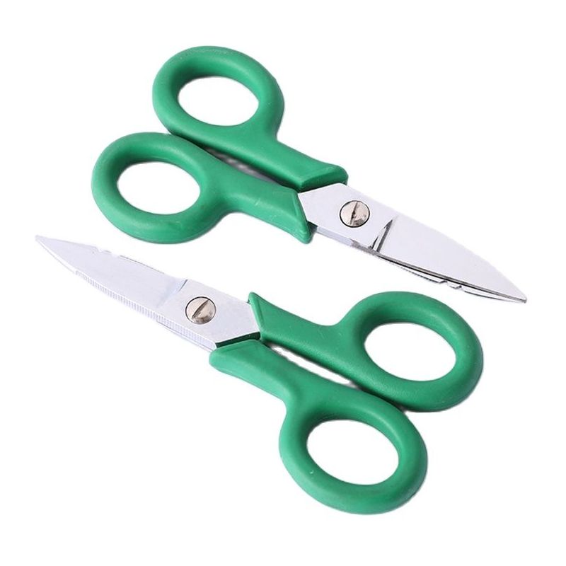 Stainless Steel Electrician Scissors with Notches, Heavy Duty Electrical Shears Multi-purpose Scissors Cut, Green Handle