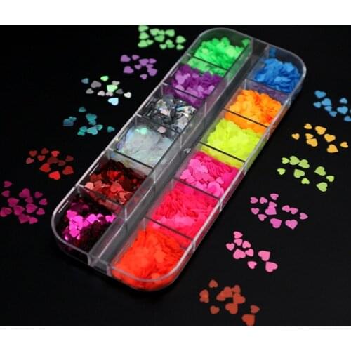 Fluorescence Heart Love Shapes Nail Art Glitter Holographic Flakes 3D Colorful Sequins Gel Manicure Nails Accessories Decoration