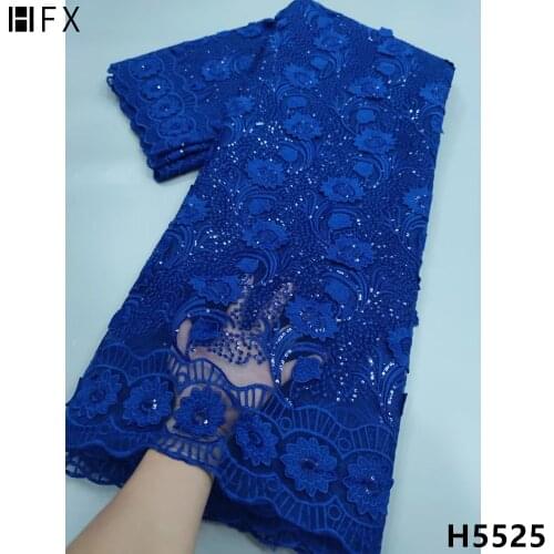HFX Red African Lace Fabrics Sequin Lace Fabric High Quality Tulle French Embroidered Fabric For Wedding Party Dresses F3079