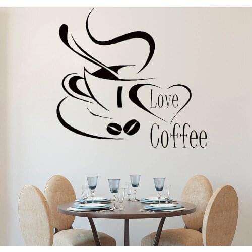 Coffee Wall Decals Wall Vinyl Decal I Love Coffee Quote Home Wall Decor Wall Decal Stickers Vinyl Wall Decal Removable DK-181