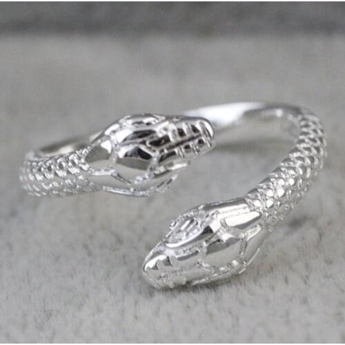 Personality Men Women Rings Silver Color Vintage Creative Double Head Snake Opening Rings For Wedding Bands