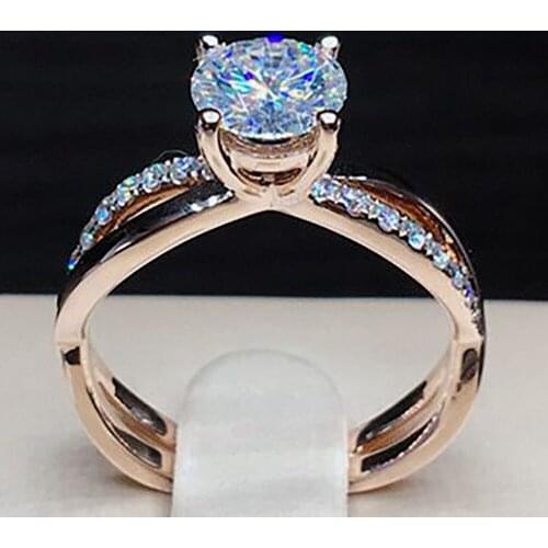 10K Au417 Rose Gold Women Wedding Party Engagement Ring 1 2 3 4 5 Carat Round Moissanite Diamond Ring Cross Trendy Classic Gift