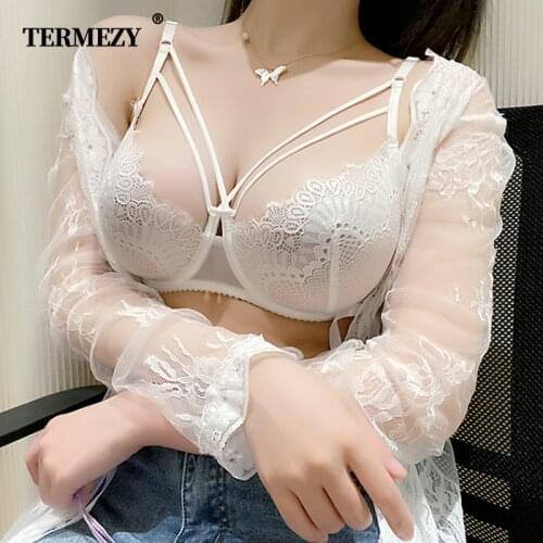 TERMEZY Classic Bandage Pink Bra Set Lingerie Push Up Brassiere Lace Underwear Set Sexy Satin fabric Panties For Women underwear