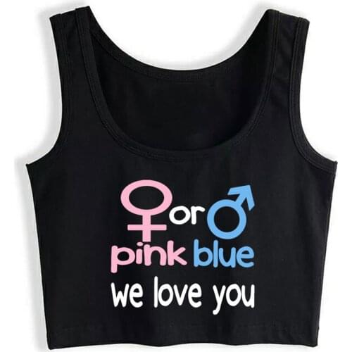 Crop Top Female pink or blue we love you Street Black Custom Tops Women