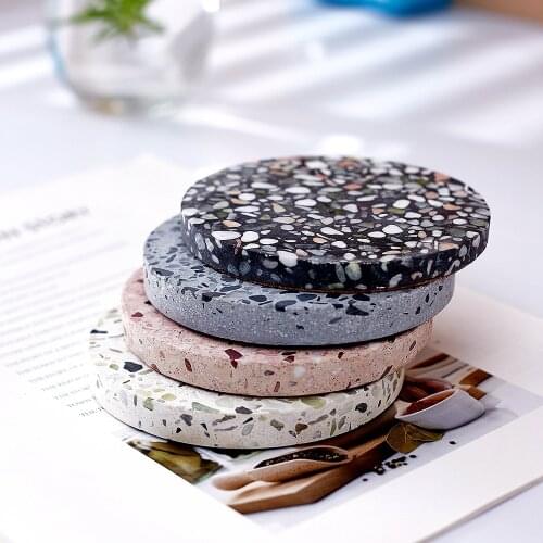 Nordic Style Round Natural Terrazzo Absorbent Coasters