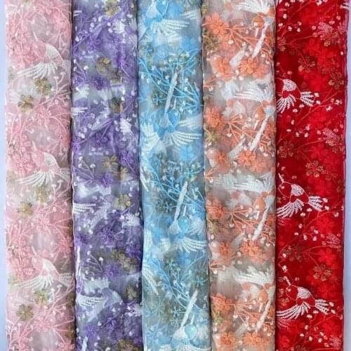 Birds and Flowers Embroidered Lace Fabric Multicolor Dress Kids DIY Sewing Fabric RS3096
