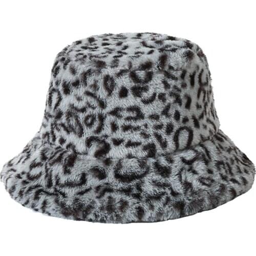 Leopard Fluffy Hat Faux Fur Warm Bucket Hats For Women Girl Cow Print Plush Velvet Winter Hat Fisherman Hats Panama Cap