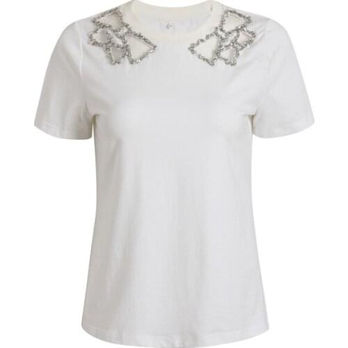 Fashion Suit Beading Luxury Design O-Neck White T-Shirt High Waist Beading A-Line Mini Skirt Female Summer Elegant Brand Clothes