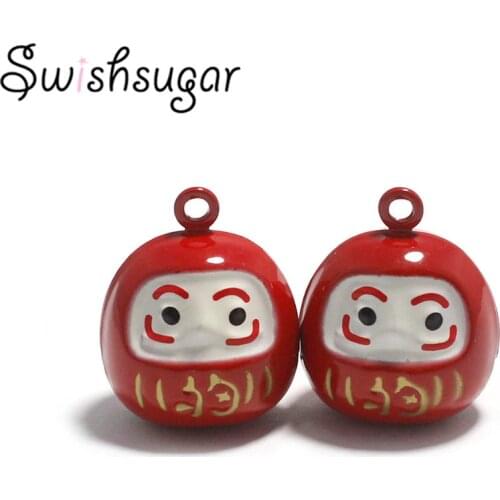 Cartoon Daruma Jingle Bell Charms Bracelet Necklace Pendant Hanging Charm Pet Decor
