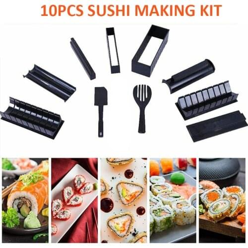 10PCS Sushi Maker Equipment Kit DIY Sushi Making Kit Rice Roller Mold Set for Beginners Kitchen Tools
