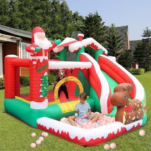 Inflatable Bounce House Jumping Castle with Air Blower Christmas Santa Clause Play House Inflatable Kids Slide Christmas Toys