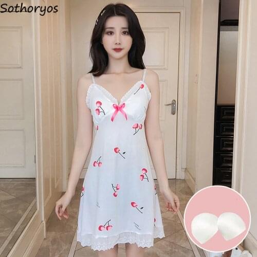 Nightgowns Women Bow Sleeveless Casual Padded Sweet Sexy Lace Thin Slim Homewear Comfortable Summer Sleepwear Sleepdress Ulzzang