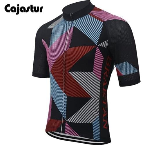 New black short sleeve team cycling jersey summer bike jerseys breathable cycling clothing full zipper cajastur