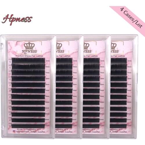 New Flat Ellipse Eyelashes Extension 4 Trays/Lot Split Tips Ellipse Shaped Super Soft Silk False Ellipse Lashes