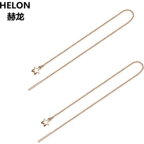 Solid 18k Rose Gold Women Earrings Engagement Wedding Star Earrings Chain Trendy Girl