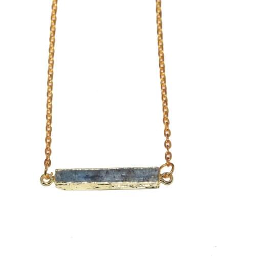 Long Rectangle Natural aquamarines connector women necklace 2019 Long Deep Blue Gold bezel raw jewelry stone necklace femme