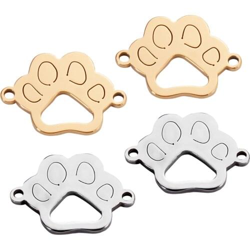 50pcs/lot Stainless Steel charm Connector Dog Pet Paw Silver Gold Tone Pendants Jewelry Making DIY For men women