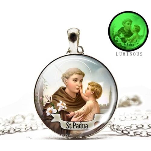 St Anthony of Padua Pendant Religious Saint Necklace Luminous Religious Jewerly Lucky Charm Grow In The Dark
