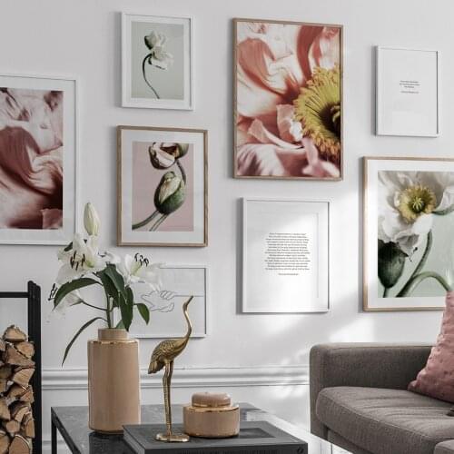 Poppy Flower Plant Leaves Quotes Nordic Posters And Prints Modern Wall Art Canvas Painting Wall Pictures For Living Room Decor