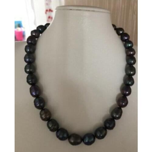 Stunning 10-11mm baroque black red green pearl necklace 18inch 14k