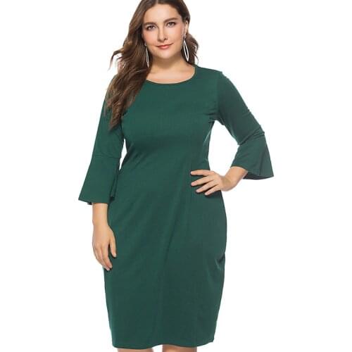 Miaoke Plus Size Casual Runway Midi Green Dress Women Clothing 2018 High Quality Fashion Word Party Dresses 4XL 5XL 6XL