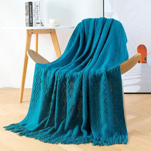 Casual Knitted Stripes Sofa Throw Blanket Solid Color Tassel Shawl Siesta Blankets Soft Comfortable Sofa Scarf Blankets for Beds