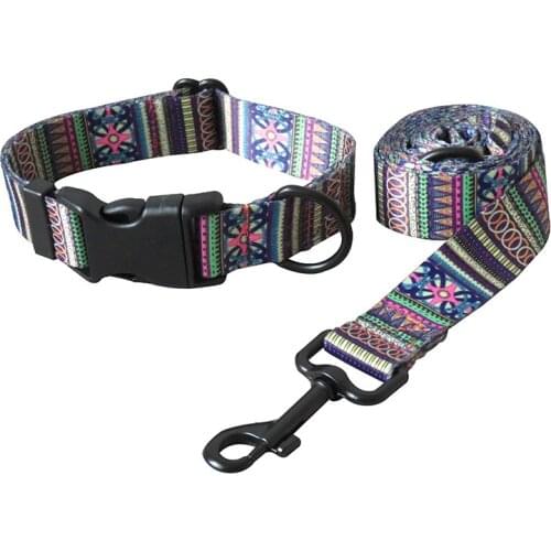 Adjustable Dog Collar Leash Travel Car Safety Belt For Small Medium Puppy Soft Printed Walking Pet Leads Rope Accessories