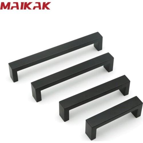 MAIKAK Black Cabinet Handles 10mm*20mm Square Bar Stainless Steel Kitchen Door Knob Furniture Drawer Pulls CC96mm~224mm