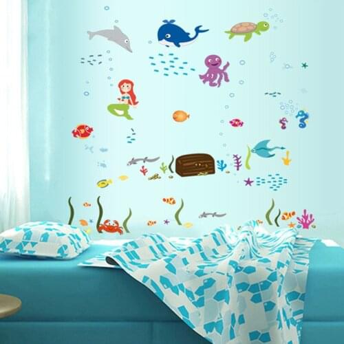 Removable Undersea World Wall Sticker Home Docor Sea Fish Animals for Kids Bedroom Bathroom Tub Tiles Decoration Removable