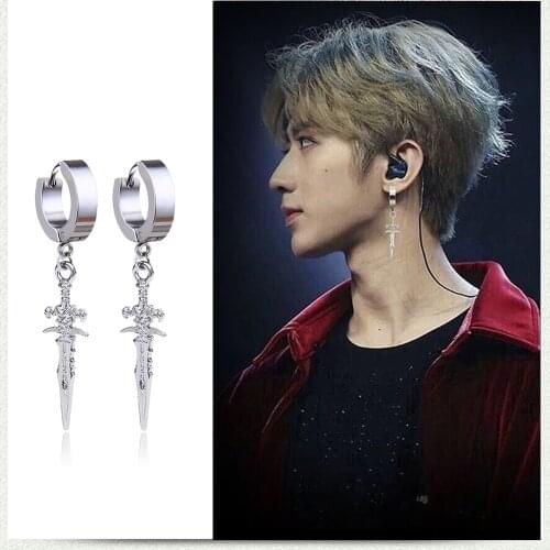 Hip-Hop Cross Sword Dangle Earrings Stainless Steel Knife Earring for Men Him Fashion Punk Cool Jewelry